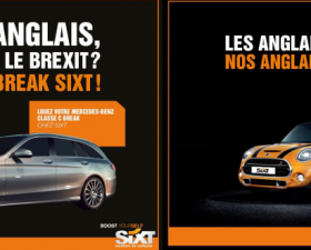 Sixt, brexit, pub, loueur voiture, humour