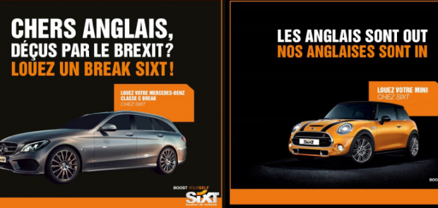 Sixt, brexit, pub, loueur voiture, humour