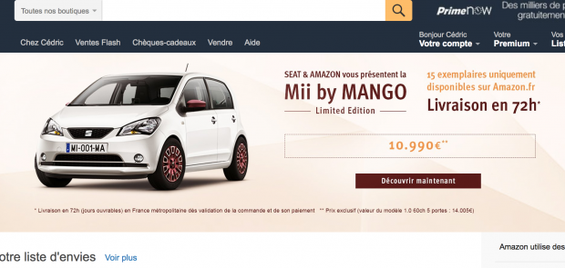 vente voiture internet, amazon, seat, mii, seat mii, vente en ligne, achat voiture, bon plan voiture