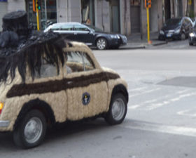 voiture la plus chevelue, cheveux, voiture cheveux, guiness world record, coiffeuse italienne, fiat, Fiat 500